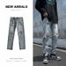 Men's Clothing High Street Style Ripped Jeans Summer Slim Fit Skinny Trousers Casual Straight Pants_mkmklike.com
