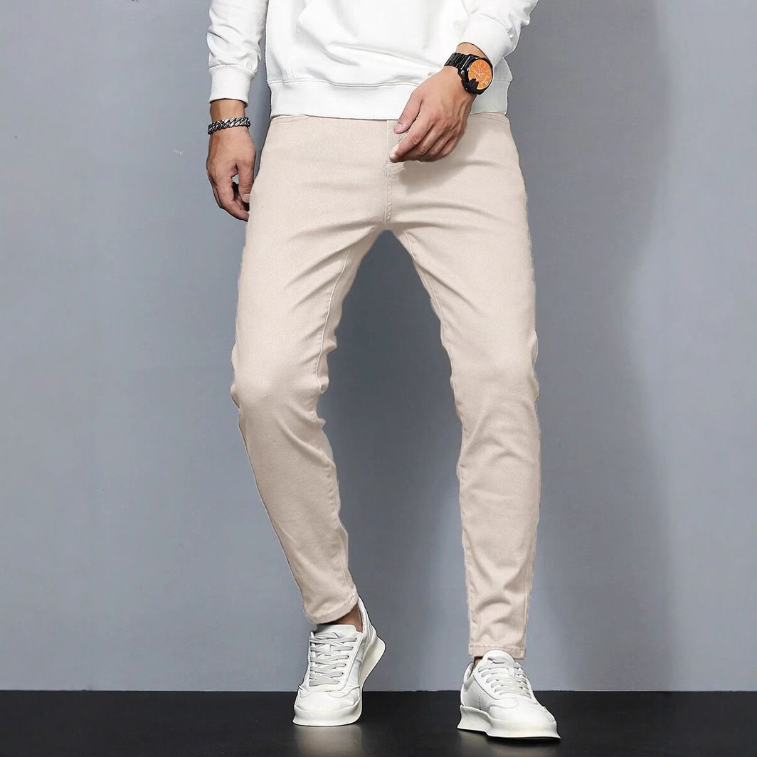 Men's Premium Slim Fit Jeans - Business Casual Stretch Denim, Straight Leg (White, Sizes 30-38)_mkmklike.com
