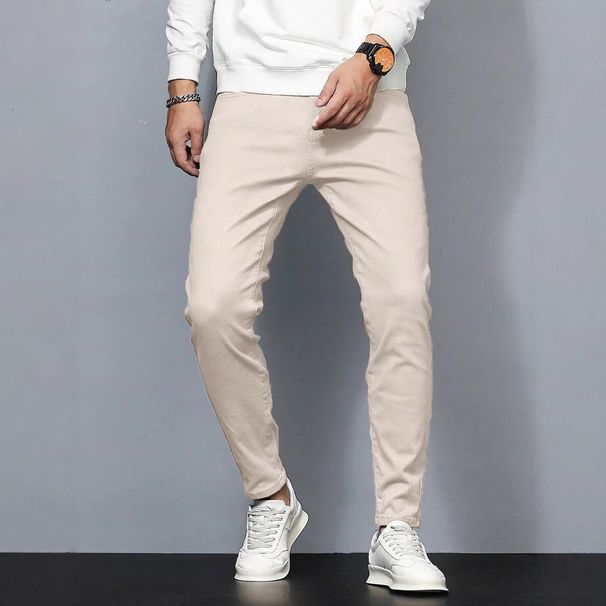 Men's Premium Slim Fit Jeans - Business Casual Stretch Denim, Straight Leg (White, Sizes 30-38)_mkmklike.com