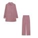 Women's Clothing long sleeved temperament commuter skin color linen solid color slit long shirt and wide leg pants set_mkmklike.com