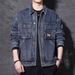 Autumn And Winter Multi Pocket Workwear Denim Jacket For Men, Loose Collar Retro Denim Jacket For Men_mkmklike.com