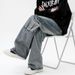 Men's Retro Blue Cargo Jeans High Street Style Loose Wide Leg Straight Leg Pants Multiple Pockets Casual Long Trousers Autumn Winter_mkmklike.com