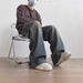 Men's Distressed Blue Wide Leg Jeans Straight Retro Style Casual Street Fashionable_mkmklike.com