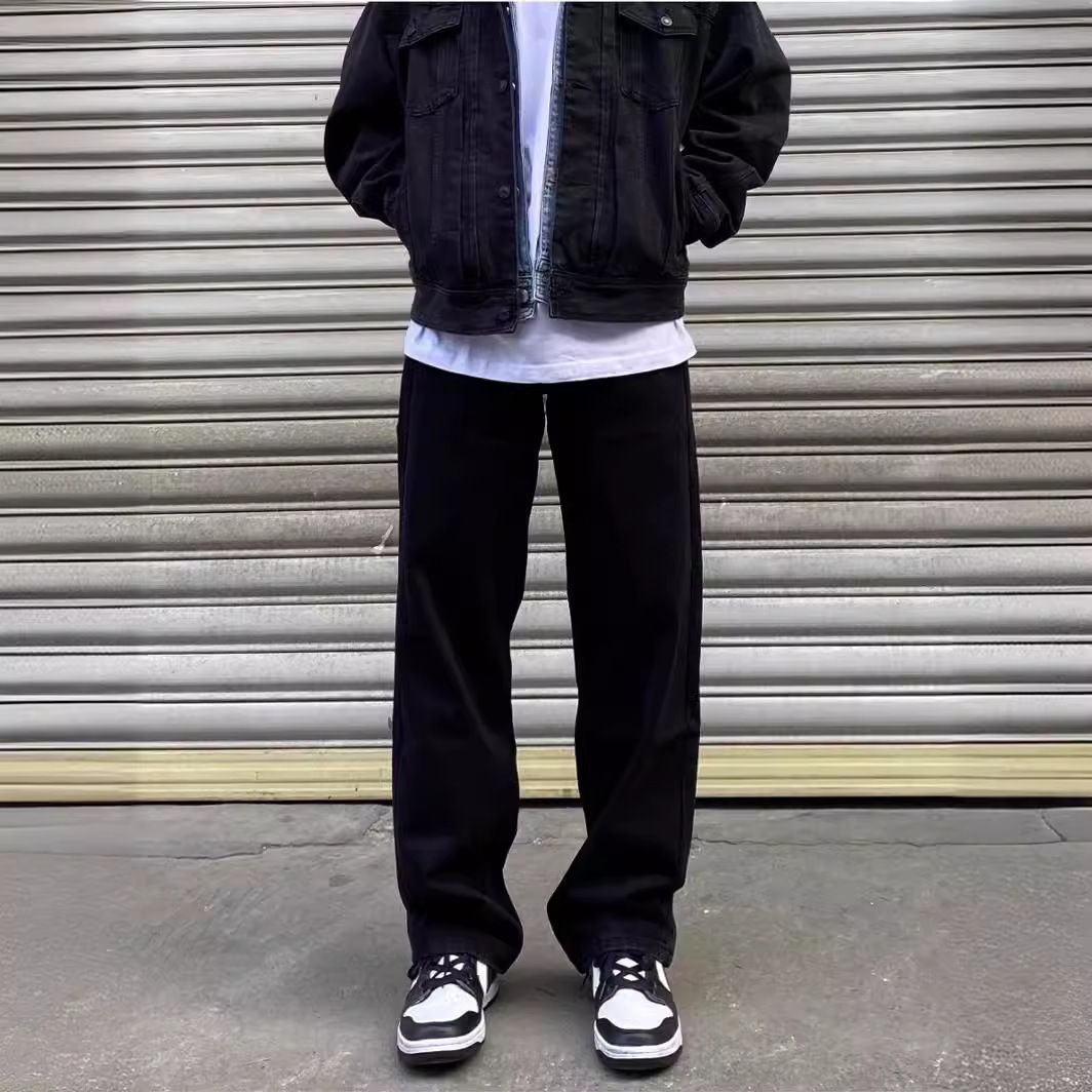 High Street Black Jeans For Men Loose Fit Versatile White Wide-Leg Retro Slimming Straight Casual Long Pants_mkmklike.com
