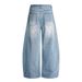 American Style Washed Vintage Scimitar Jeans Men's High Street Trend Loose Faded White Wide-Leg Casual Pants_mkmklike.com