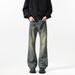 Men's Washed Retro Denim Jeans Straight Leg Loose Fit Wide Leg American High Street Style Trendy And Cool Long Pants Flared Vibe_mkmklike.com