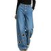 High Waisted Loose Fitting Women's Trousers Street Style European American Design Hollowed out Metallic Eyelet_mkmklike.com