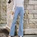 Women's Clothing High Waist Spring And Autumn New Wide Leg Elastic Slim Stitching Denim Big Bell Bottom Pants_mkmklike.com