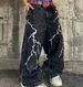 Men's Lightning Embroidery Wide Leg Jeans - Streetwear Loose Fit Denim Pants For Casual & Urban Style_mkmklike.com