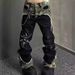 Unisex Distressed Embroidered Jeans – Vintage Washed Wide-Leg Denim Pants With Hand-Painted Details_mkmklike.com