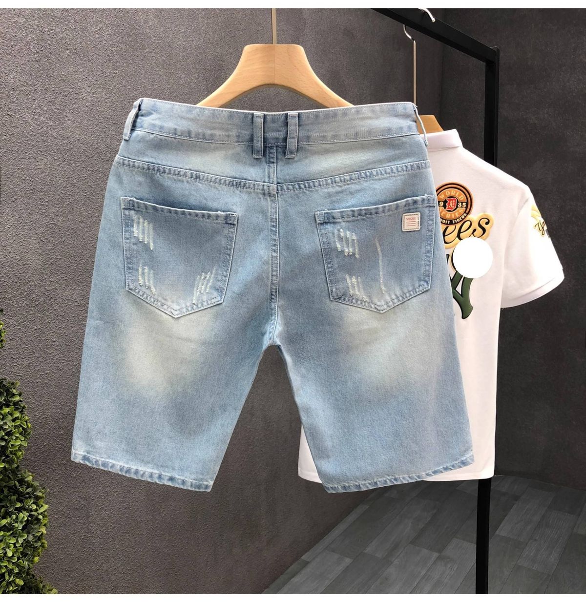 Men's Loose Fit Color Block Embroidered Denim Shorts Casual Retro American Style Trendy Five Point Summer Pants_mkmklike.com
