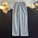 Men's Blue Washed Denim Jeans Loose Fit Wide Leg Plus Size Trendy Elastic Waistband New Autumn Style_mkmklike.com