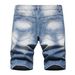 "Men's Reflective & Hand-Painted Denim Shorts – Trendy Mid-Length Streetwear With Colorful Webbing Holes (Sizes 28-42, Blue/Black)"_mkmklike.com