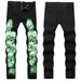 Men's Dark Gothic Style Skull Print Jeans High Street Hip Hop Slim Fit Stretch Trousers_mkmklike.com