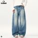 Men's Distressed Patchwork Jeans – High Street Straight-Leg Denim Pants With Sand Wash_mkmklike.com