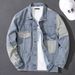 Korean Style Denim Patchwork Jacket - Slim Fit Casual Coat With Contrast Collar | Durable Cotton Blend For Men (Blue/Grey)_mkmklike.com