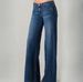 Women's Stretchy Wide Leg Denim Pants - Trendy Mid Rise Loose Fit Jeans With Pockets (Regular & Cropped Length, S-2XL, Dark Blue)_mkmklike.com