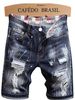 Men’s Ripped Denim Shorts – American Streetwear Style, Slim Fit, Distressed Five-Point Design (Navy Blue/Black, S-2XL)_mkmklike.com