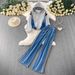 Women’s Clothing Spring New Women's Denim Patchwork Rhinestone Long Sleeve Pants Suit_mkmklike.com
