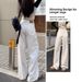 Women's High-Waisted Wide Leg Jeans White Loose Fit Slim Straight Leg Drape Detail Early Autumn Style for Petite Figures_mkmklike.com
