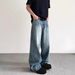 Men's Vintage Washed Blue Jeans Straight Leg Relaxed Fit High Street Clean Aesthetic Global Ready_mkmklike.com