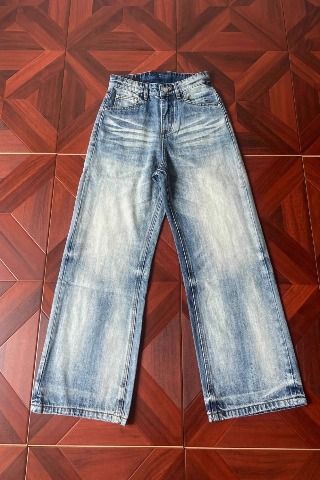 Men's Trendy Loose Casual High Street Blue Jeans Washed Whisker Pattern American Retro Wide Leg Pants_mkmklike.com