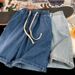 Men's Clothing Elastic Waist Denim Shorts Summer Thin Style Petite Five Point Casual Loose Slimming Straight Leg Student Style_mkmklike.com
