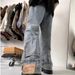 Men's Reverse Stitch Distressed Jeans – Vintage Washed Denim | Relaxed Straight Leg | Anti-Fit Drop Crotch | Streetwear Baggy Pants (M-3xl)_mkmklike.com