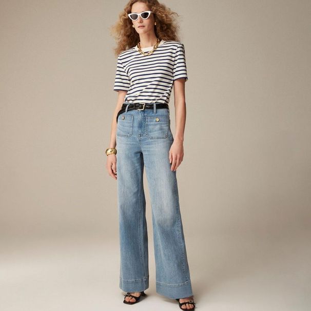 Tummy Control Wide Leg Jeans For Women - High Waist Comfort Stretch Denim Pants With Front Button Details, Casual & Office Wear_mkmklike.com