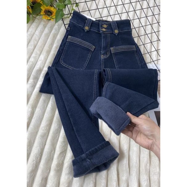 Women's Clothing Fleece-Lined Winter Jeans For Women, High Waist Loose Fit Slimming Cropped Pants Stone Blue Relaxed Haram Pants With Warm Inner Layer_mkmklike.com