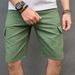 Men's Casual Distressed Denim Cargo Shorts - Mid Waist Slim Fit Stretch Cotton Army Green Streetwear_mkmklike.com