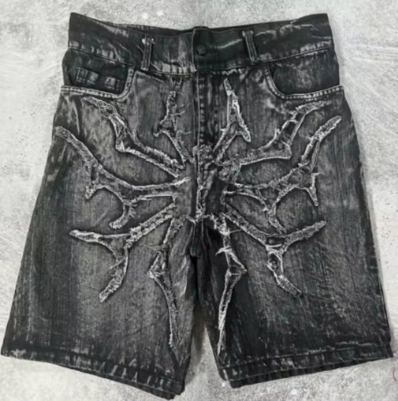 Men's Clothing Trendy Brand Design Patch Jeans Men Y2k Dark Series High Street Straight Pants Loose Shorts_mkmklike.com