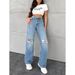 Women's Washed Straight Leg Jeans – Comfortable Loose Fit Denim Pants For Casual & Streetwear (Mid Blue/Light Blue/Black)_mkmklike.com