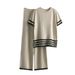 Women's Clothing contrast striped split short sleeved sweater + high waisted slim wide leg pants trousers fashionable casual two piece suit_mkmklike.com