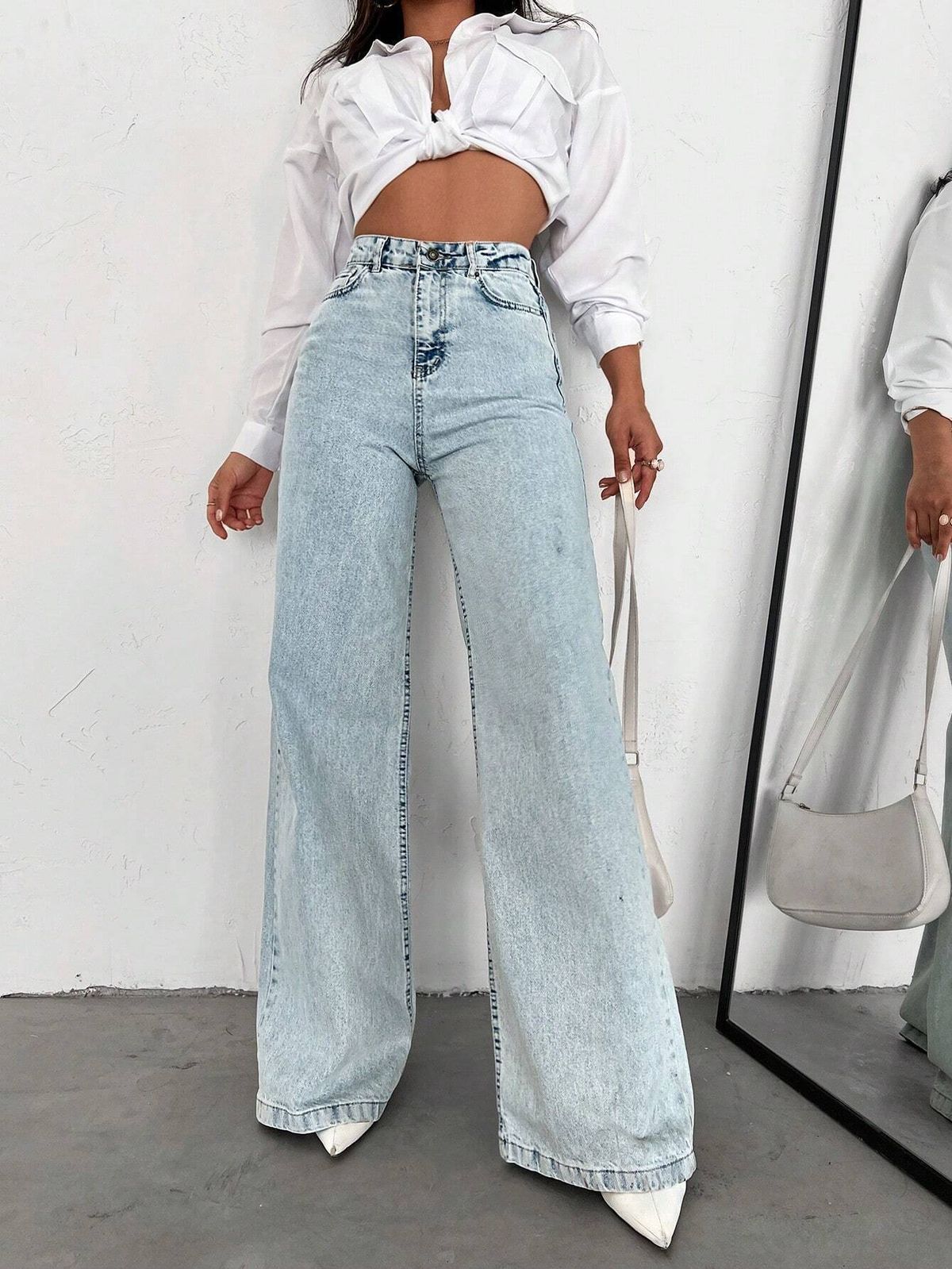 Best Selling Street Style JEANS Straight Leg Loose Versatile Wide Leg Long Jeans Washed Denim Jeans_mkmklike.com