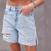 Women's Clothing Denim Shorts Years Summer New Street Fashion Washed Hole Side Split Jeans 3291_mkmklike.com