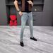 Men's Slim Fit Cropped Jeans Spring Trendy Fashion Influencer Style Sophisticated Youthful Look_mkmklike.com