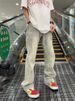 Men's Clothing retro pants high street fashion brand washed yellow mud dyed jeans men's slim fit straight flared pants_mkmklike.com