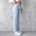 Women's Clothing Slim Fit Straight Leg Jeans Simple Design Stretch Slim Fit Straight Leg Jeans - High Waist Comfort Denim Pants With Medium Wash Blue_mkmklike.com