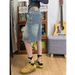 Unisex Retro Washed Design Straight Leg Cargo Denim Shorts Trendy Brand Loose Fitting Cross Border American Style Distressed_mkmklike.com
