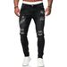 Men's Ripped Slim Fit Jeans - Stretch Denim Pants With Distressed Wash For Casual Streetwear_mkmklike.com