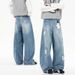 Men's Retro Wide-Leg Jeans – Distressed Baggy Denim Pants With Chain Accents, Oversized Cargo Pockets & Low-Crotch Drop, 90s Streetwear Trousers_mkmklike.com
