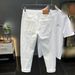 Slim Fit White Stretch Denim Jeans For Men - Comfortable Cotton Ankle-Length Casual Pants_mkmklike.com