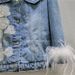 Women’s Clothing Spring New European Fashion Heavy Beaded Sequined Stitching Ostrich Fur Denim Jacket Women's Trend_mkmklike.com
