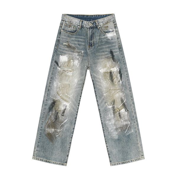 EF JEANS | 2024 New Product Niche Personality Old Wasteland Style American Dirty Dyed Graffiti Jeans High Street Tide_mkmklike.com