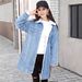 Women's Plus Size Fleece-Lined Denim Jacket With Sherpa Lining, Thick Long Coat For Winter, Casual & Elegant Style_mkmklike.com