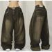 Women's Clothing Black And Gray Denim Wide Leg Pants Jazz Dance Pants High Waist Retro Old Ins Niche Design Pants_mkmklike.com