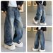 Retro Streetwear Distressed Jeans For Men - Vintage Washed Blue Denim Pants With Lightning Crack & Clean Fit Design (Blue, S-3xl)_mkmklike.com