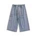 Men's Clothing Summer overalls men's brand loose straight casual cropped pants elastic waist wide leg denim shorts_mkmklike.com