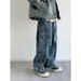 Japanese Retro Washed Denim Jeans For Men & Women - Loose Straight Leg Trousers With Deconstructed Wide Cuff & Pleated Design_mkmklike.com